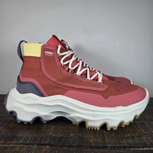 Sorel Red and Cream Waterproof Kinetic Breakthru Venture Mid Ankle Sneaker Boots